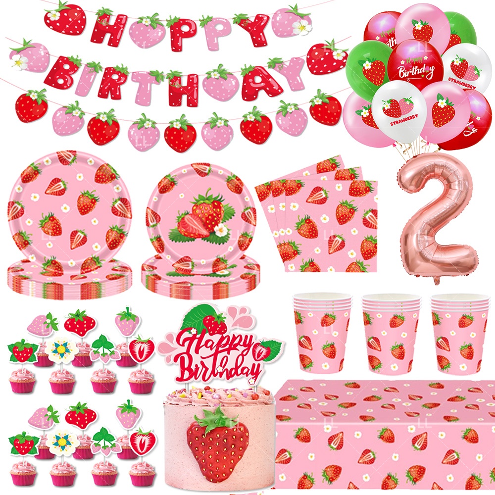 Photography Cheat Sheet - Strawberry Background Birthday Party Decoration Set